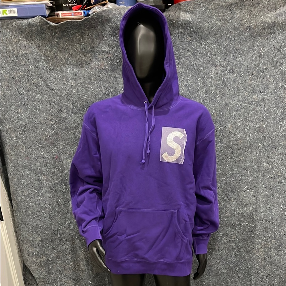 NEW Supreme S Logo Swarovski XL Purple Long Sleeve Hoodie Pull Over Jacket